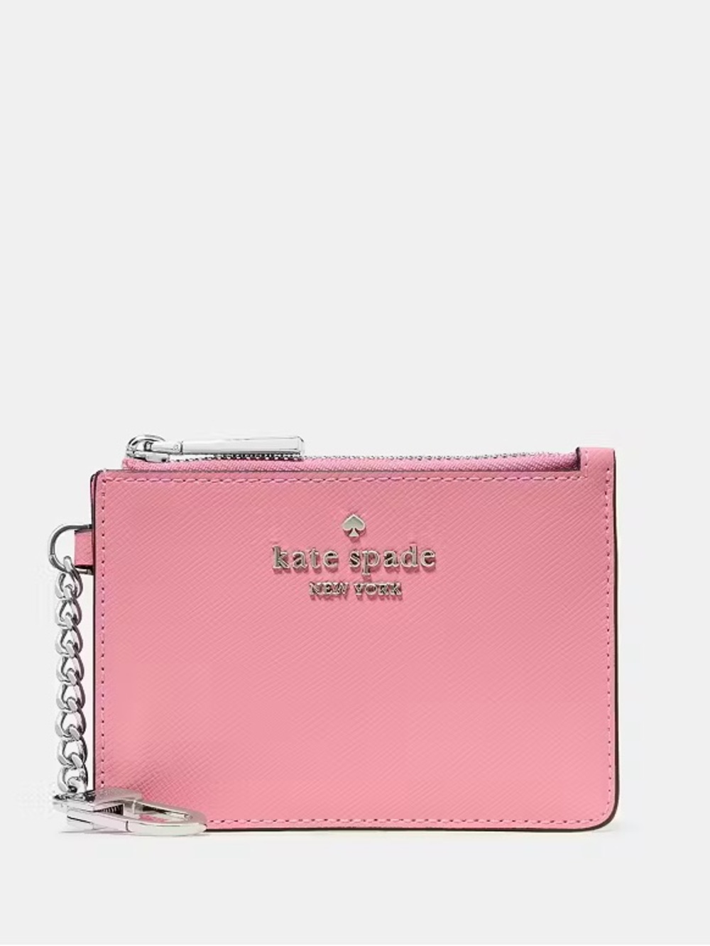 kate spade Pink Saffiano Zip Card Holder with Chain